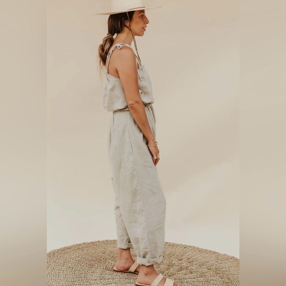 NWT Myrah Penaloza Mona linen two piece set harem crop top beige o/s - Picture 2 of 10
